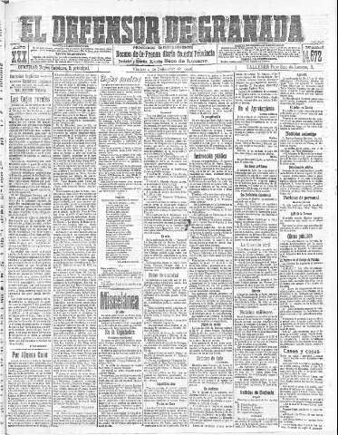 'El Defensor de Granada  : diario político independiente' - Año XXX Número 14572  - 1908 Septiembre 04