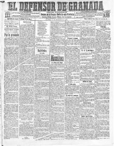 'El Defensor de Granada  : diario político independiente' - Año XXX Número 14586  - 1908 Septiembre 20