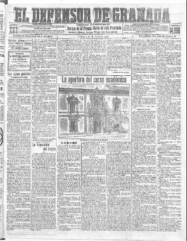 'El Defensor de Granada  : diario político independiente' - Año XXX Número 14596  - 1908 Octubre 02
