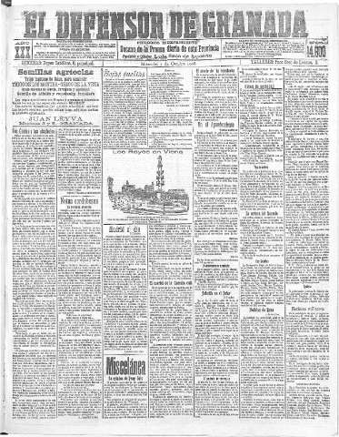 'El Defensor de Granada  : diario político independiente' - Año XXX Número 14600  - 1908 Octubre 07