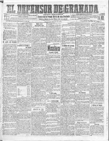 'El Defensor de Granada  : diario político independiente' - Año XXX Número 14601  - 1908 Octubre 08