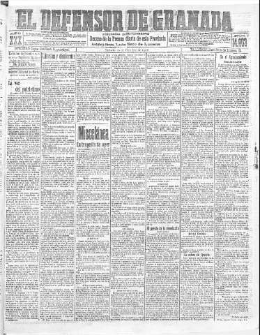'El Defensor de Granada  : diario político independiente' - Año XXX Número 14603  - 1908 Octubre 10