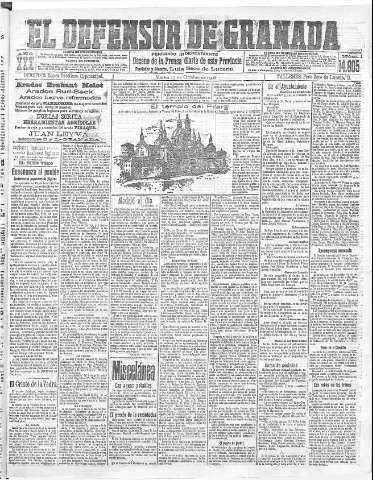 'El Defensor de Granada  : diario político independiente' - Año XXX Número 14605  - 1908 Octubre 13