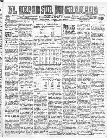 'El Defensor de Granada  : diario político independiente' - Año XXX Número 14608  - 1908 Octubre 16