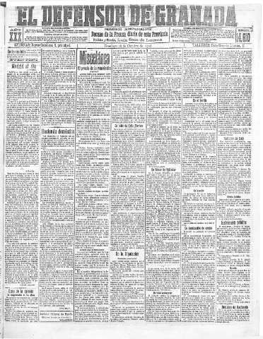 'El Defensor de Granada  : diario político independiente' - Año XXX Número 14610  - 1908 Octubre 18