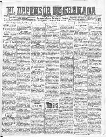 'El Defensor de Granada  : diario político independiente' - Año XXX Número 14613  - 1908 Octubre 22