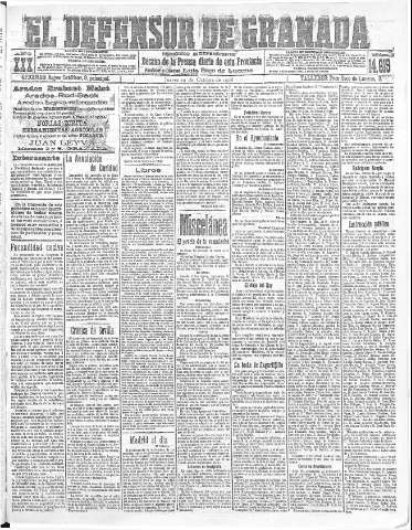 'El Defensor de Granada  : diario político independiente' - Año XXX Número 14619  - 1908 Octubre 29