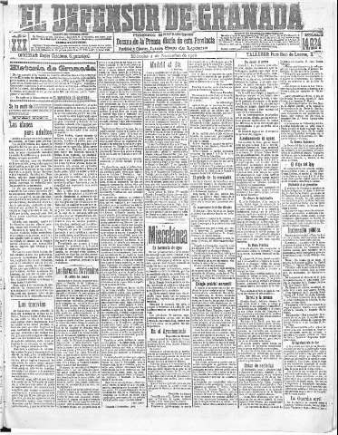 'El Defensor de Granada  : diario político independiente' - Año XXX Número 14624  - 1908 Noviembre 04