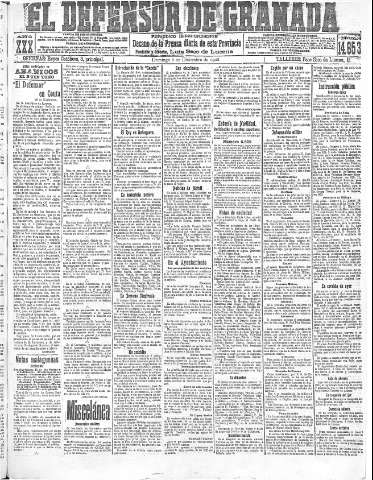 'El Defensor de Granada  : diario político independiente' - Año XXX Número 14653  - 1908 Diciembre 06