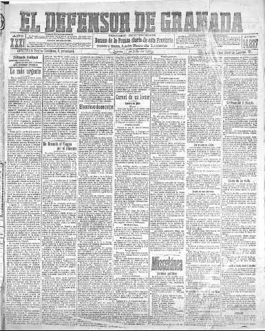 'El Defensor de Granada  : diario político independiente' - Año XXXI Número 14827  - 1909 Julio 01