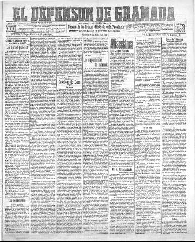 'El Defensor de Granada  : diario político independiente' - Año XXXI Número 14831  - 1909 Julio 06