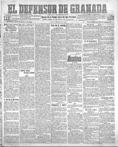 'El Defensor de Granada  : diario político independiente' - Año XXXI Número 14833  - 1909 Julio 08