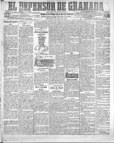 'El Defensor de Granada  : diario político independiente' - Año XXXI Número 14865  - 1909 Agosto 11