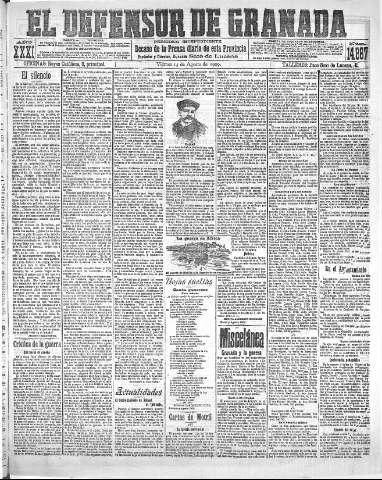 'El Defensor de Granada  : diario político independiente' - Año XXXI Número 14867  - 1909 Agosto 13