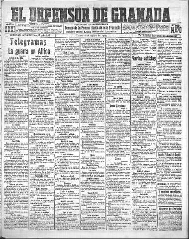 'El Defensor de Granada  : diario político independiente' - Año XXXI Número 14870  - 1909 Agosto 16