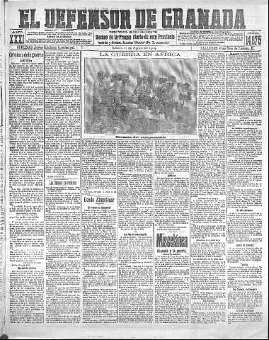 'El Defensor de Granada  : diario político independiente' - Año XXXI Número 14875  - 1909 Agosto 21