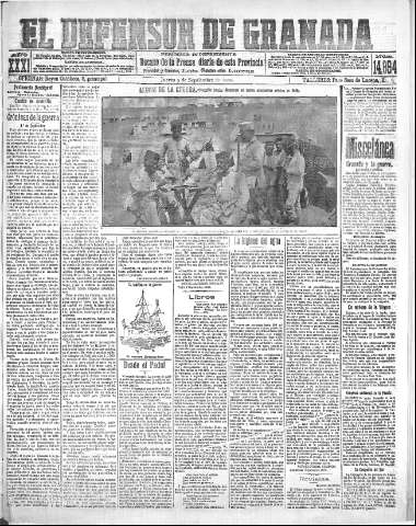 'El Defensor de Granada  : diario político independiente' - Año XXXI Número 14894  - 1909 Septiembre 09