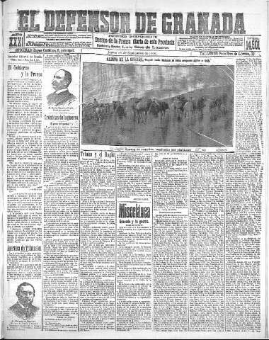 'El Defensor de Granada  : diario político independiente' - Año XXXI Número 14901  - 1909 Septiembre 16