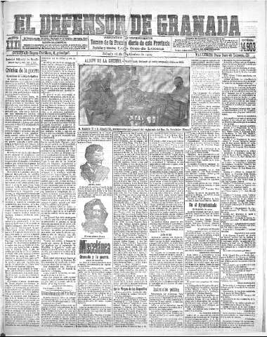 'El Defensor de Granada  : diario político independiente' - Año XXXI Número 14903  - 1909 Septiembre 18