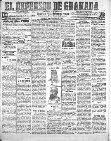 'El Defensor de Granada  : diario político independiente' - Año XXXI Número 14904  - 1909 Septiembre 19