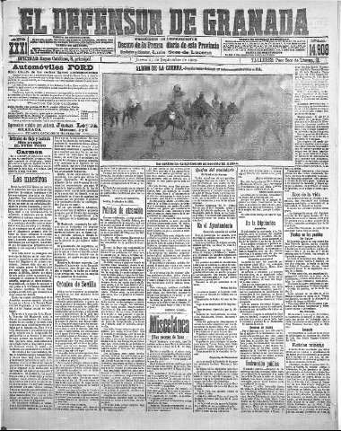 'El Defensor de Granada  : diario político independiente' - Año XXXI Número 14908  - 1909 Septiembre 23