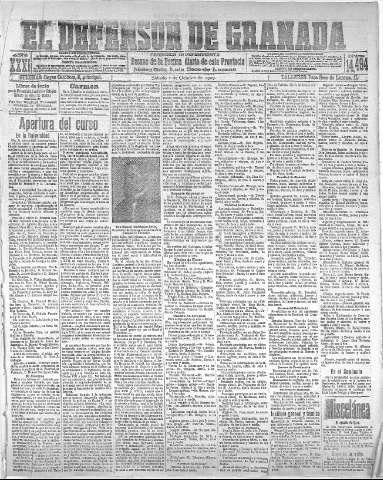 'El Defensor de Granada  : diario político independiente' - Año XXXI Número 14494  - 1909 Octubre 02