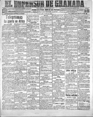 'El Defensor de Granada  : diario político independiente' - Año XXXI Número 14920  - 1909 Octubre 04