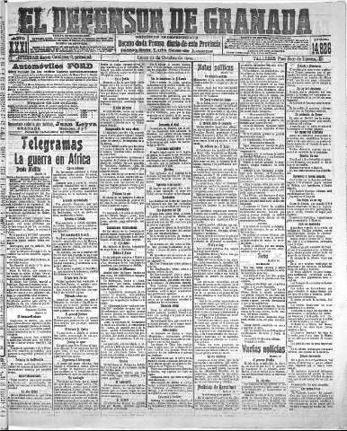 'El Defensor de Granada  : diario político independiente' - Año XXXI Número 14927  - 1909 Octubre 11