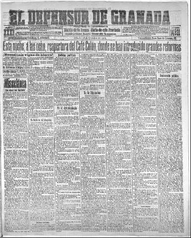 'El Defensor de Granada  : diario político independiente' - Año XXXI Número 14931  - 1909 Octubre 16