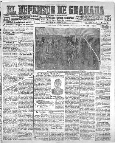 'El Defensor de Granada  : diario político independiente' - Año XXXI Número 14936  - 1909 Octubre 20