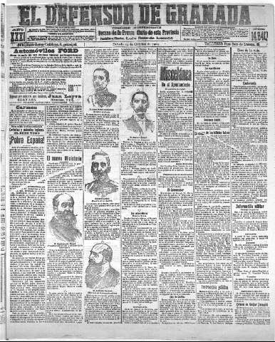 'El Defensor de Granada  : diario político independiente' - Año XXXI Número 14940  - 1909 Octubre 23