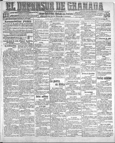 'El Defensor de Granada  : diario político independiente' - Año XXXI Número 14942  - 1909 Octubre 25