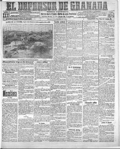 'El Defensor de Granada  : diario político independiente' - Año XXXI Número 14943  - 1909 Octubre 26