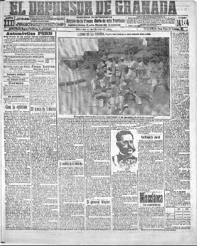 'El Defensor de Granada  : diario político independiente' - Año XXXI Número 14944  - 1909 Octubre 27