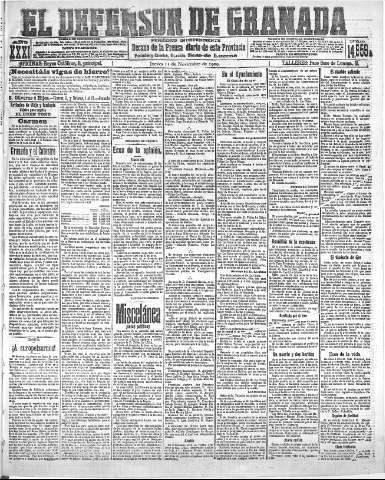 'El Defensor de Granada  : diario político independiente' - Año XXXI Número 14959  - 1909 Noviembre 11