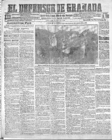 'El Defensor de Granada  : diario político independiente' - Año XXXI Número 14966  - 1909 Noviembre 18