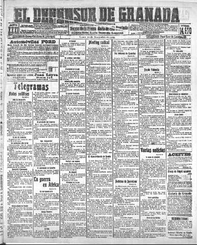 'El Defensor de Granada  : diario político independiente' - Año XXXI Número 14970  - 1909 Noviembre 22