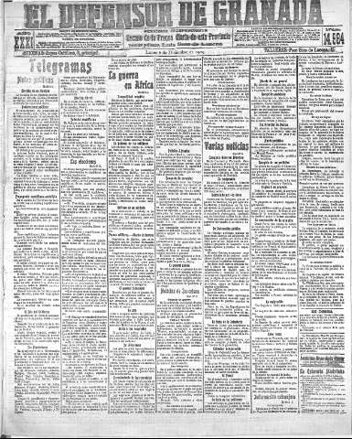 'El Defensor de Granada  : diario político independiente' - Año XXXI Número 14984  - 1909 Diciembre 06