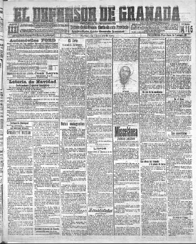 'El Defensor de Granada  : diario político independiente' - Año XXXI Número 14985  - 1909 Diciembre 07