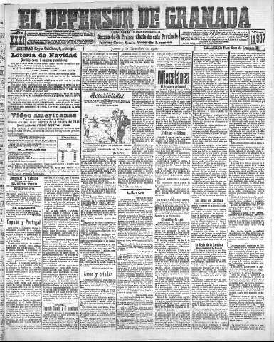 'El Defensor de Granada  : diario político independiente' - Año XXXI Número 14987  - 1909 Diciembre 09