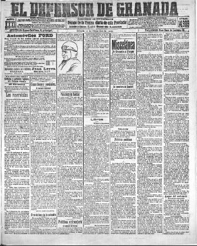 'El Defensor de Granada  : diario político independiente' - Año XXXI Número 14989  - 1909 Diciembre 11