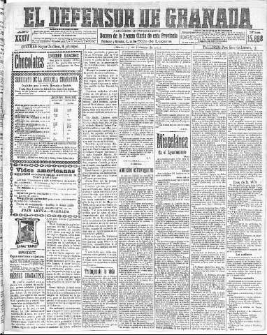 'El Defensor de Granada  : diario político independiente' - Año XXXIV Número 15888  - 1912 Febrero 17
