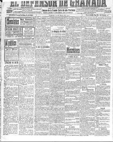 'El Defensor de Granada  : diario político independiente' - Año XXXIV Número 15924  - 1912 Marzo 24