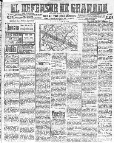 'El Defensor de Granada  : diario político independiente' - Año XXXIV Número 15928  - 1912 Marzo 28
