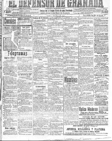 'El Defensor de Granada  : diario político independiente' - Año XXXIV Número 15932  - 1912 Abril 01
