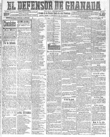 'El Defensor de Granada  : diario político independiente' - Año XXXIV Número 15937  - 1912 Abril 07