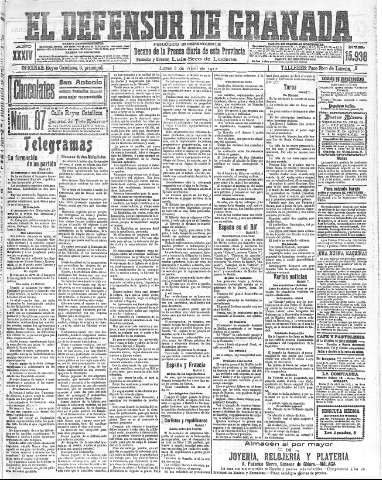 'El Defensor de Granada  : diario político independiente' - Año XXXIV Número 15938  - 1912 Abril 08