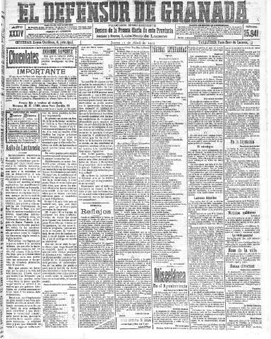 'El Defensor de Granada  : diario político independiente' - Año XXXIV Número 15941  - 1912 Abril 11