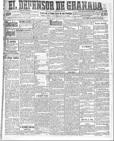 'El Defensor de Granada  : diario político independiente' - Año XXXIV Número 15953  - 1912 Abril 23