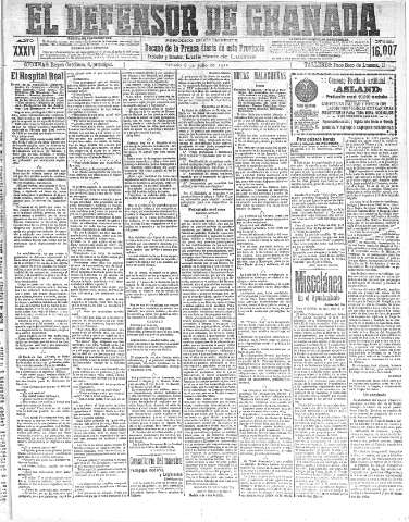 'El Defensor de Granada  : diario político independiente' - Año XXXIV Número 16007  - 1912 Julio 06